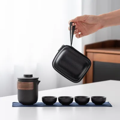 Black Pottery Travel Portable Kung Fu Tea Set 01