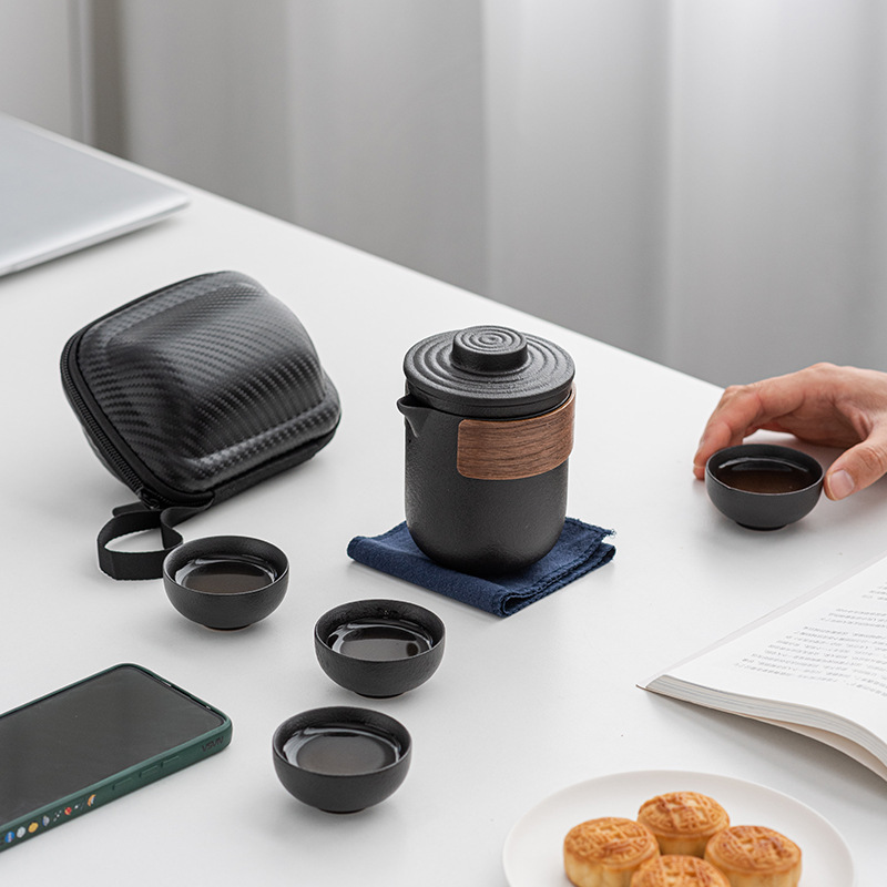 Black Pottery Travel Portable Kung Fu Tea Set