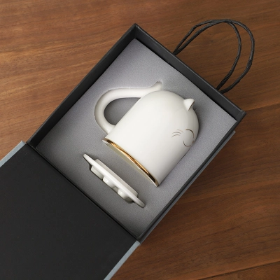Lucky Cat Tea Cup With Lid Tea Separate Cup 02