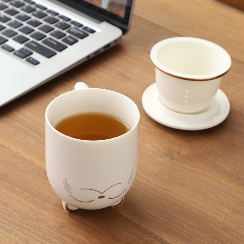 Lucky Cat Tea Cup With Lid Tea Separate Cup