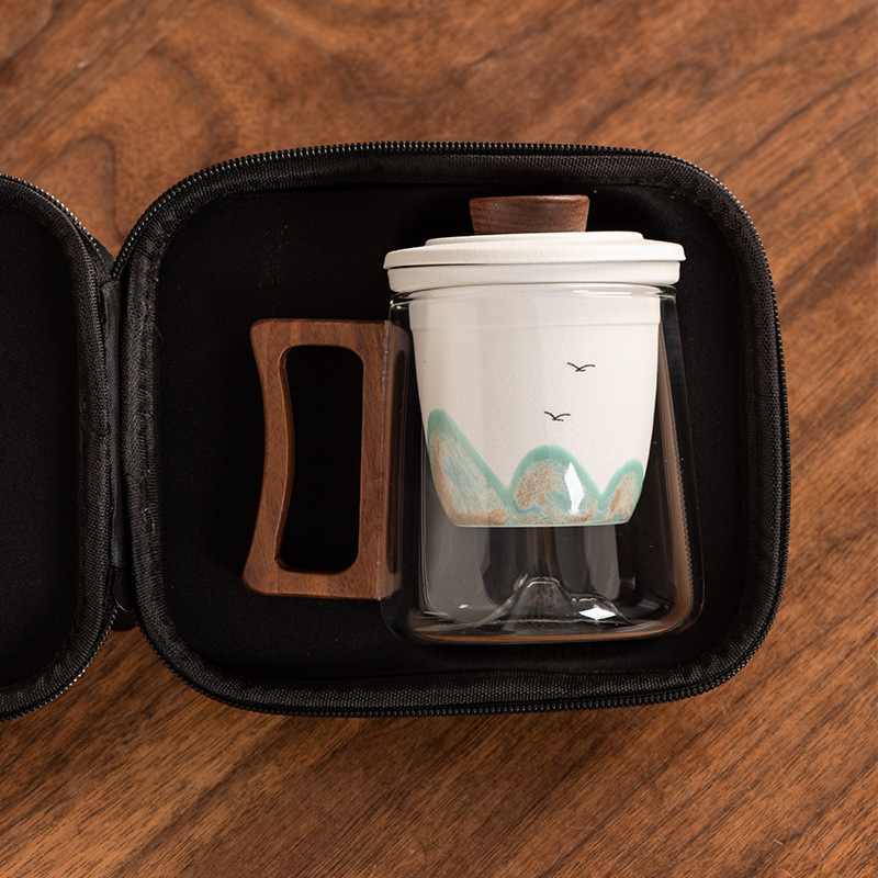 Strainer Glass Tea Cup With Ebony Handle And Liner