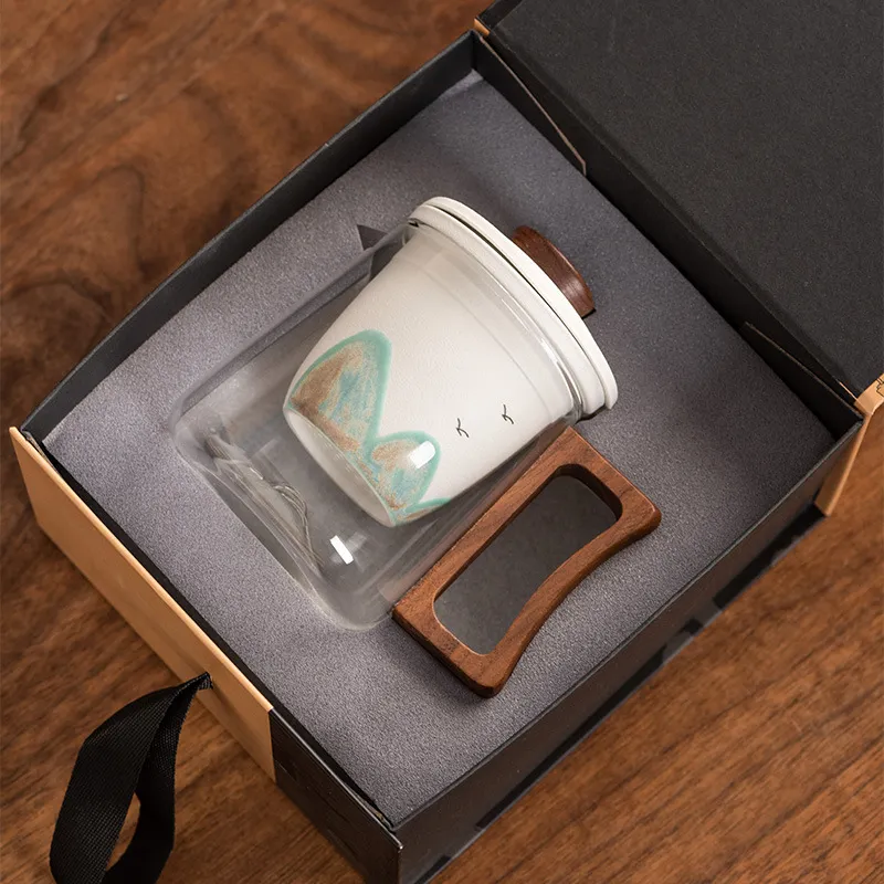 Strainer Glass Tea Cup With Ebony Handle And Liner