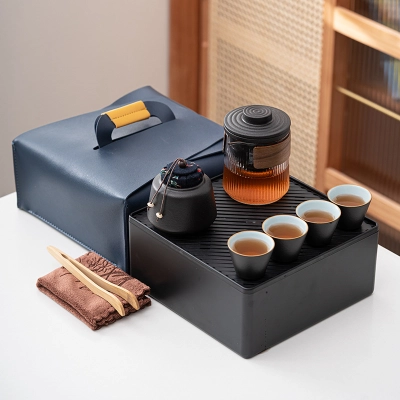 Glass Handbag Tea Tray Outdoor  Travel Tea Set 01