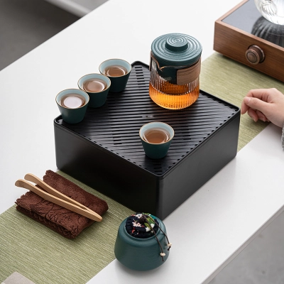 Glass Handbag Tea Tray Outdoor  Travel Tea Set 02