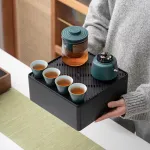 Glass Handbag Tea Tray Outdoor  Travel Tea Set