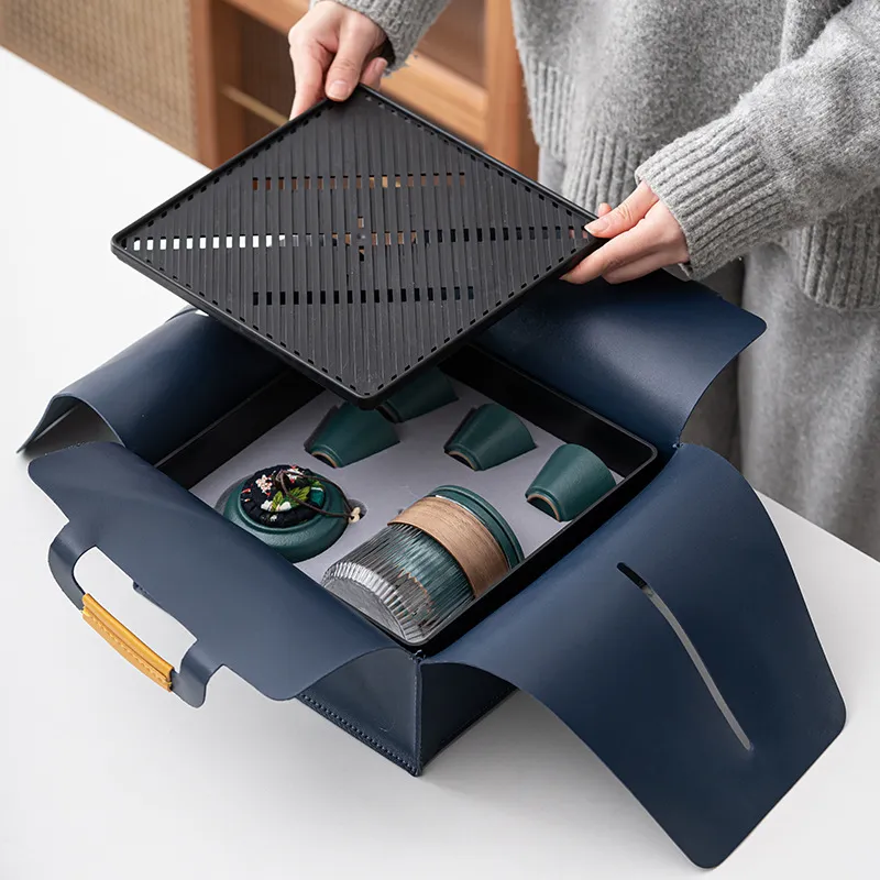 Glass Handbag Tea Tray Outdoor  Travel Tea Set