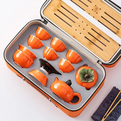 High-grade Persimmon Complete Travel Portable Tea Set 01