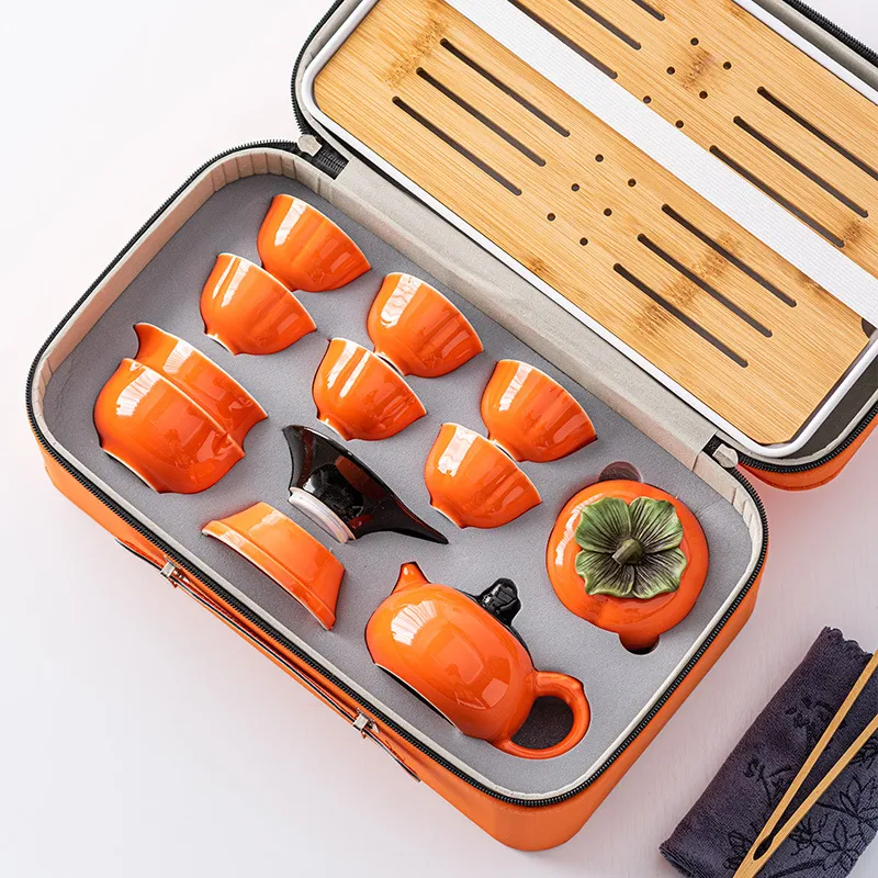 High-grade Persimmon Complete Travel Portable Tea Set