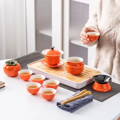 High-grade Persimmon Complete Travel Portable Tea Set 02