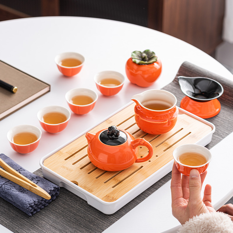 High-grade Persimmon Complete Travel Portable Tea Set