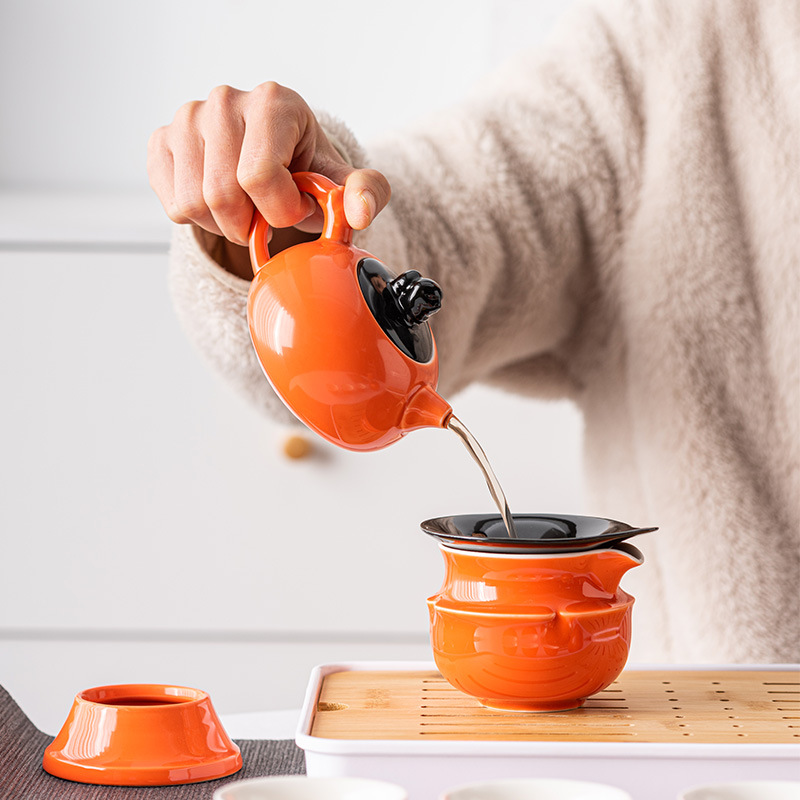 High-grade Persimmon Complete Travel Portable Tea Set