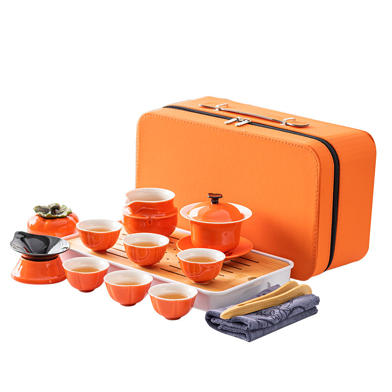 High-grade Persimmon Complete Travel Portable Tea Set