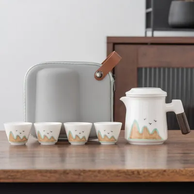 High-end Travel Tea Set With One Pot And Four Cups 01