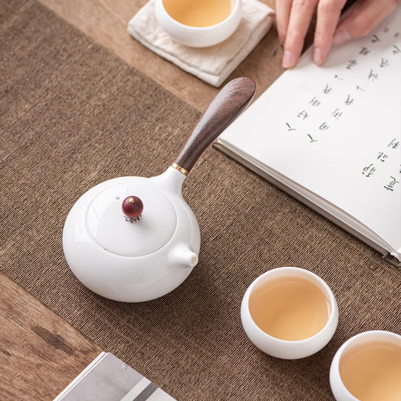 Mutton Fat Jade Tea Set Side Handle Teapot
