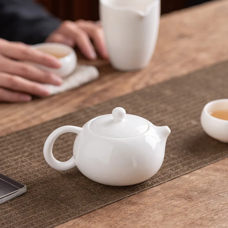 Mutton Fat Jade Tea Set Side Handle Teapot