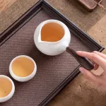 White Jade Porcelain Solid Wood Side Handle Tea Set