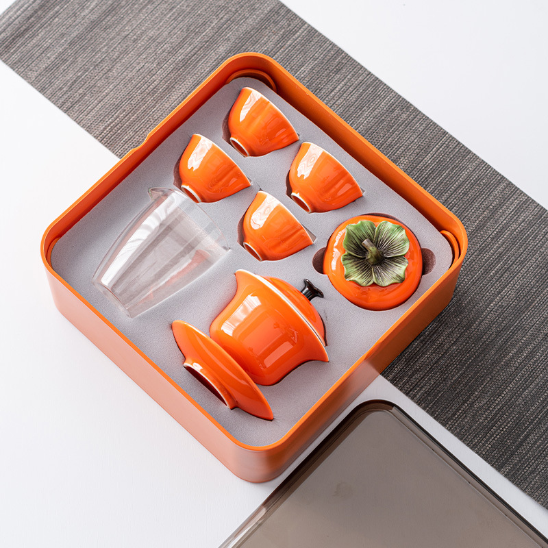 Persimmon Tea Set Travel Portableteapot Teacup Tea Tray