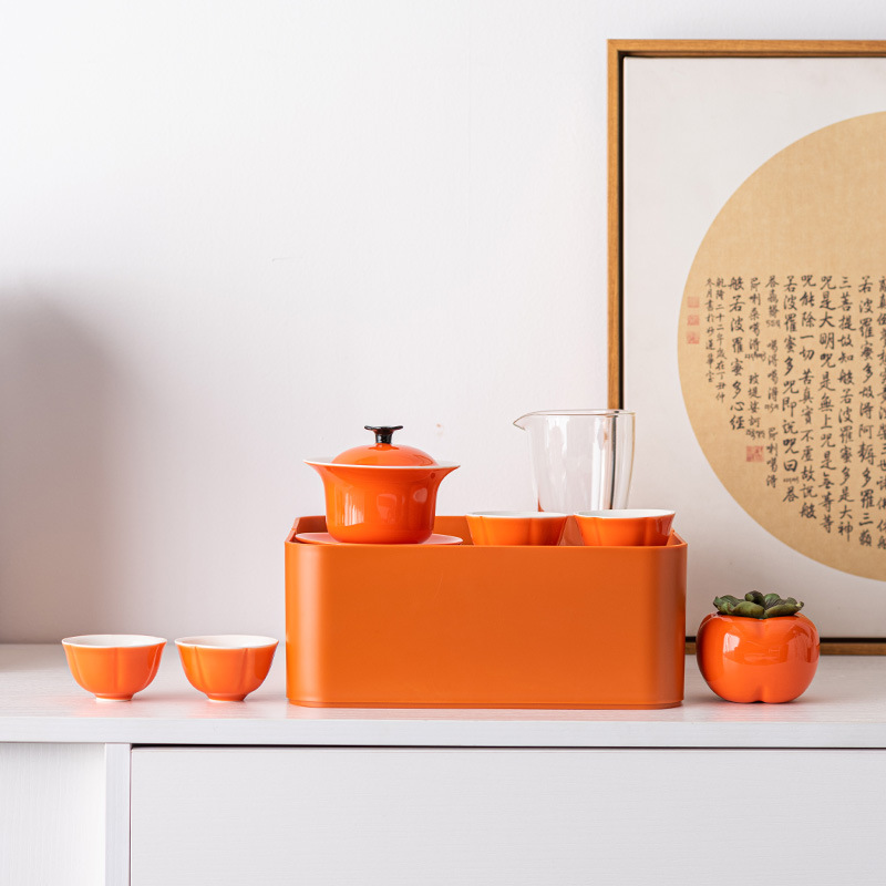 Persimmon Tea Set Travel Portableteapot Teacup Tea Tray