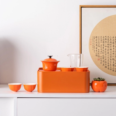 Persimmon Tea Set Travel Portableteapot Teacup Tea Tray 02