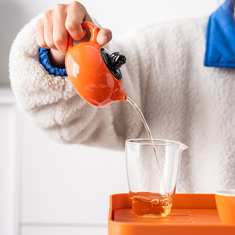 Persimmon Tea Set Travel Portableteapot Teacup Tea Tray