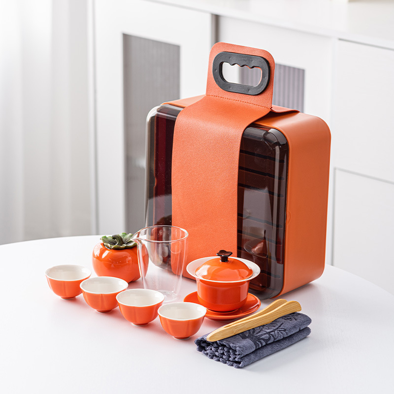 Persimmon Tea Set Travel Portableteapot Teacup Tea Tray