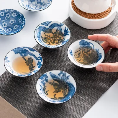 Chinese Culture Blue and White Porcelain Teacup Set 01