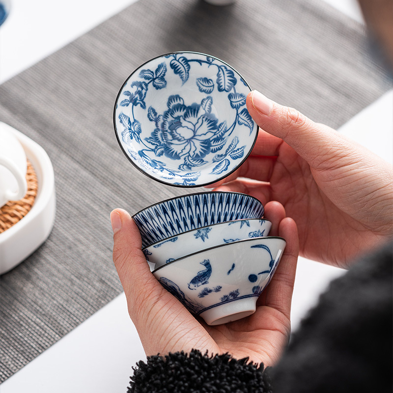 Chinese Culture Blue and White Porcelain Teacup Set