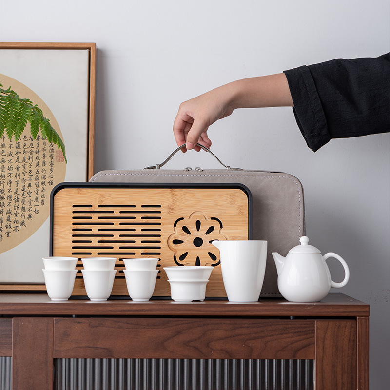 Mutton Fat Jade Porcelain Teapot Teacup Tea Tray