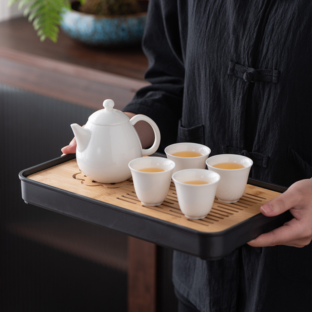 Mutton Fat Jade Porcelain Teapot Teacup Tea Tray