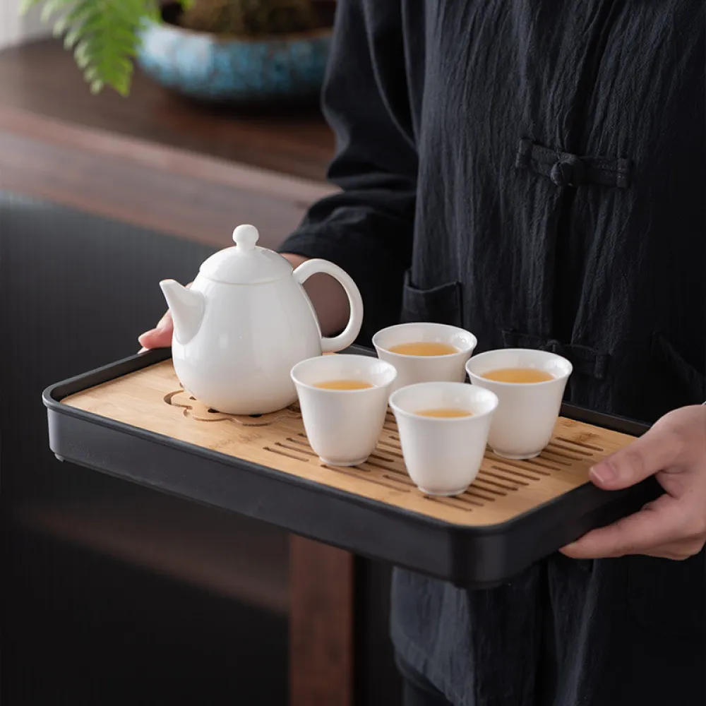 Mutton Fat Jade Porcelain Teapot Teacup Tea Tray