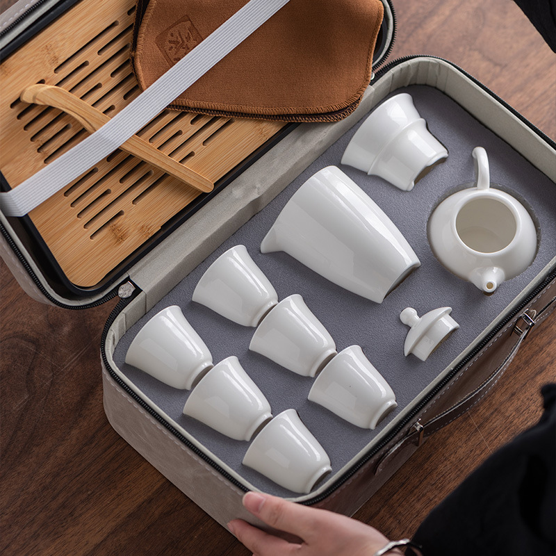 Mutton Fat Jade Porcelain Teapot Teacup Tea Tray