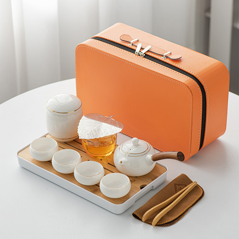 Mutton Fat Jade White Porcelain Travel Tea Set Complete Set