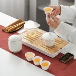 Mutton Fat Jade White Porcelain Travel Tea Set Complete Set