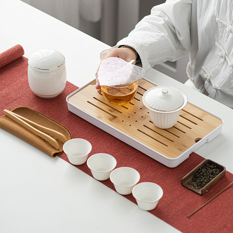 Mutton Fat Jade White Porcelain Travel Tea Set Complete Set