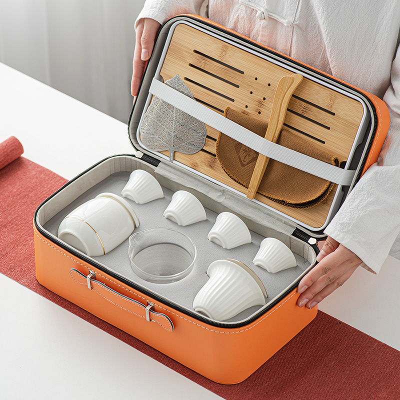 Mutton Fat Jade White Porcelain Travel Tea Set Complete Set