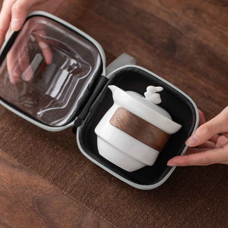 Jade Rabbit Mutton Fat Jade Travel Tea Set 