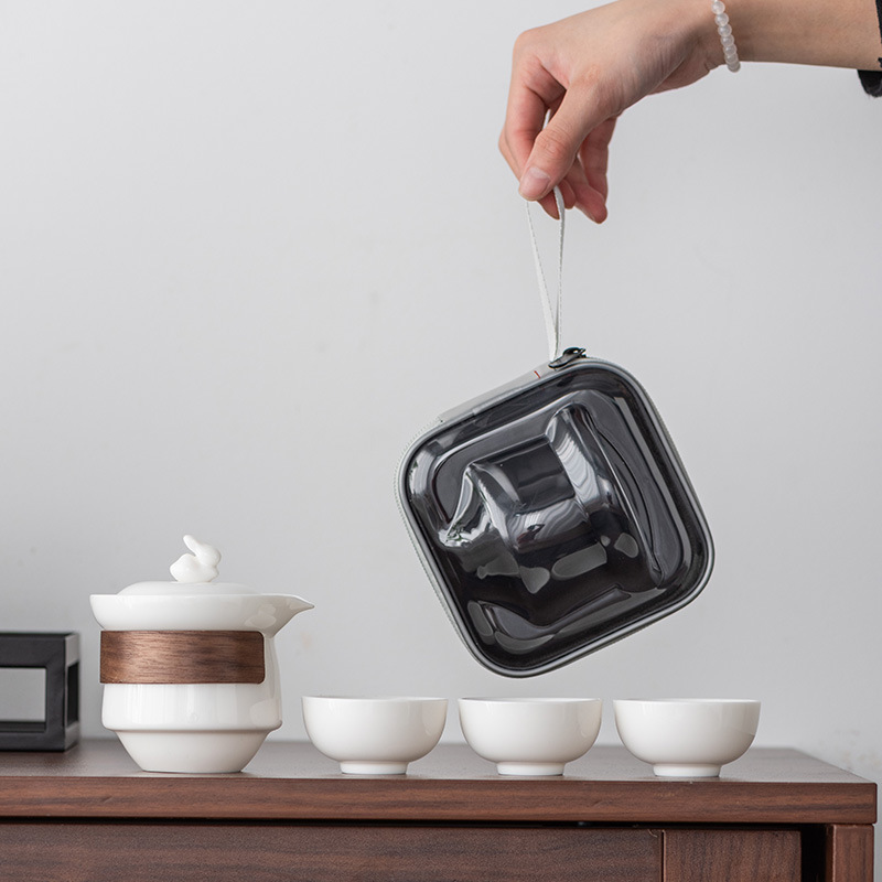 Jade Rabbit Mutton Fat Jade Travel Tea Set 