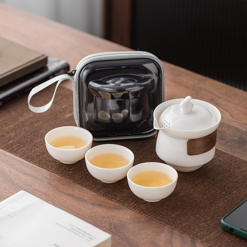 Jade Rabbit Mutton Fat Jade Travel Tea Set 
