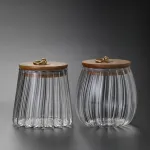 Bamboo Lid Metal Pull Ring Tea Dried Fruit Storage Jar