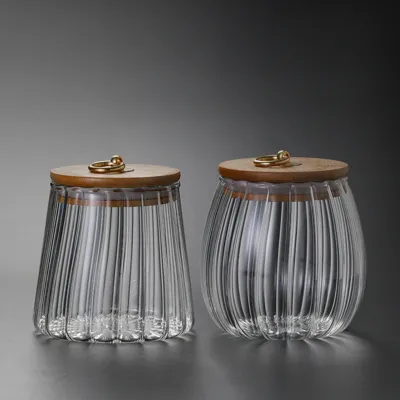 Bamboo Lid Metal Pull Ring Tea Dried Fruit Storage Jar 01
