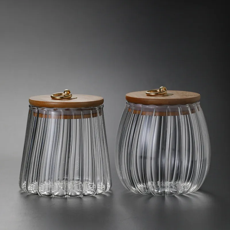 Bamboo Lid Metal Pull Ring Tea Dried Fruit Storage Jar