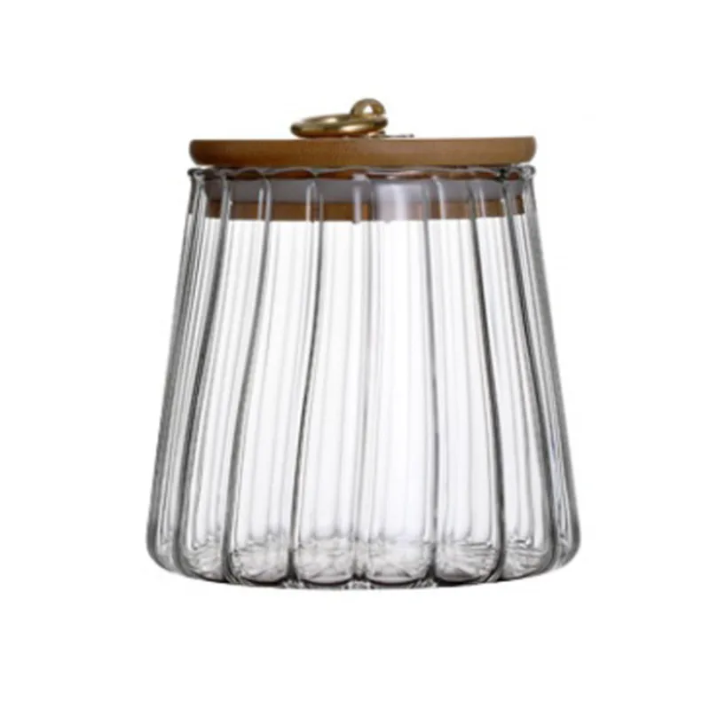 Bamboo Lid Metal Pull Ring Tea Dried Fruit Storage Jar