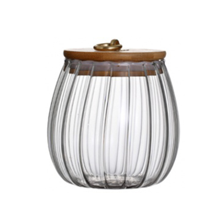 Bamboo Lid Metal Pull Ring Tea Dried Fruit Storage Jar