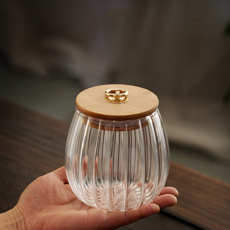 Bamboo Lid Metal Pull Ring Tea Dried Fruit Storage Jar