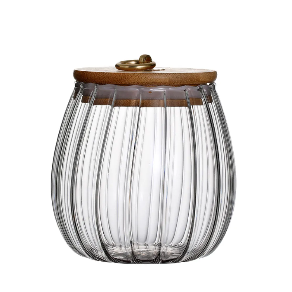 Bamboo Lid Metal Pull Ring Tea Dried Fruit Storage Jar