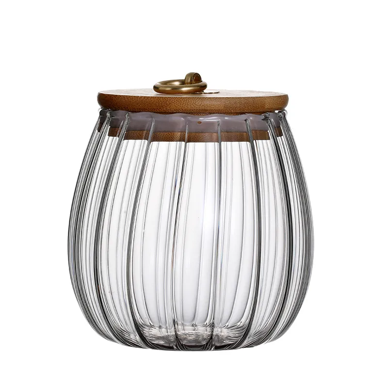 Bamboo Lid Metal Pull Ring Tea Dried Fruit Storage Jar