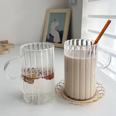 Glass Water Cup With Petal Edge And Handle 01