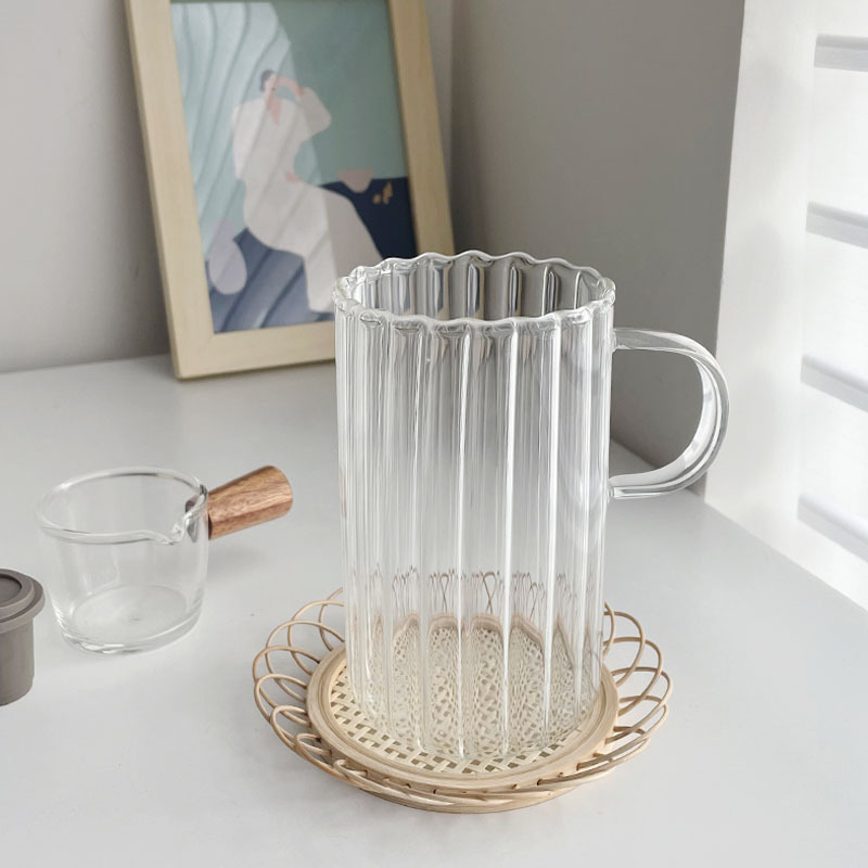 Glass Water Cup With Petal Edge And Handle