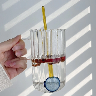 Glass Water Cup With Petal Edge And Handle 02