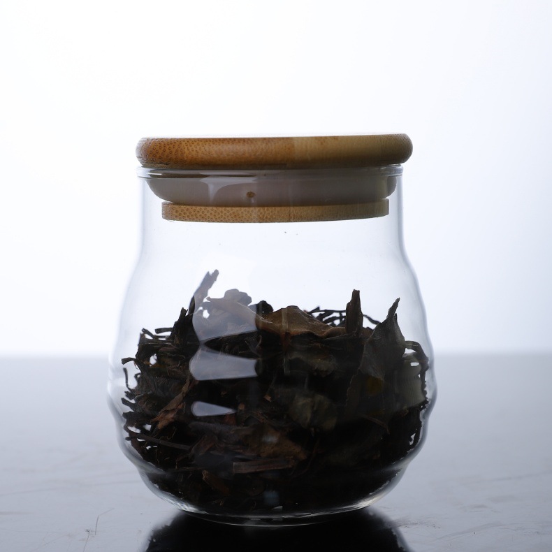 High Borosilicate Transparent Bamboo Lid Threaded Glass Tea Storage Jar